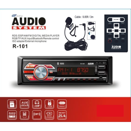 AUDIOSYSTEM R-101 autoradio USB BLUETOOTH MP3 + TELECOMANDO E MICROFONO STEREO