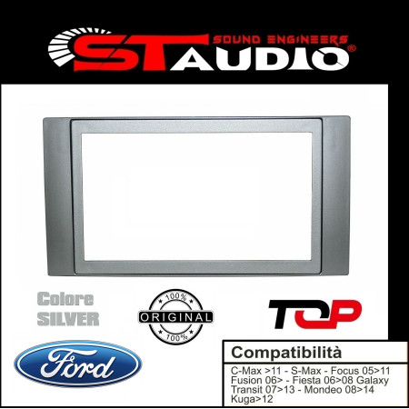 MASCHERINA AUTORADIO 2 DIN CON CORNICE IN TINTA PER FORD CMAX FINO 2011 SILVER