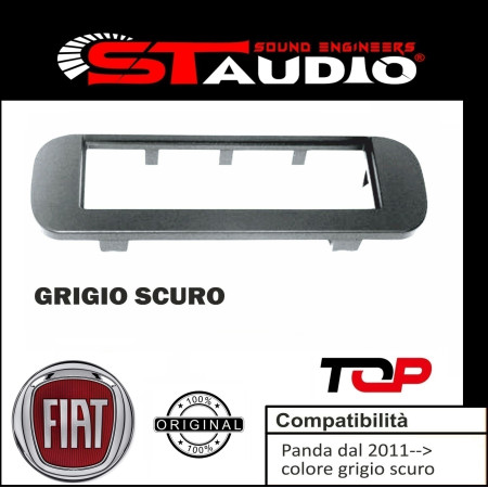 MASCHERINA AUTORADIO 1 DIN FIAT PANDA 2011 IN POI ADATTATORE UN DIN GRIGIO SCURO OPACO