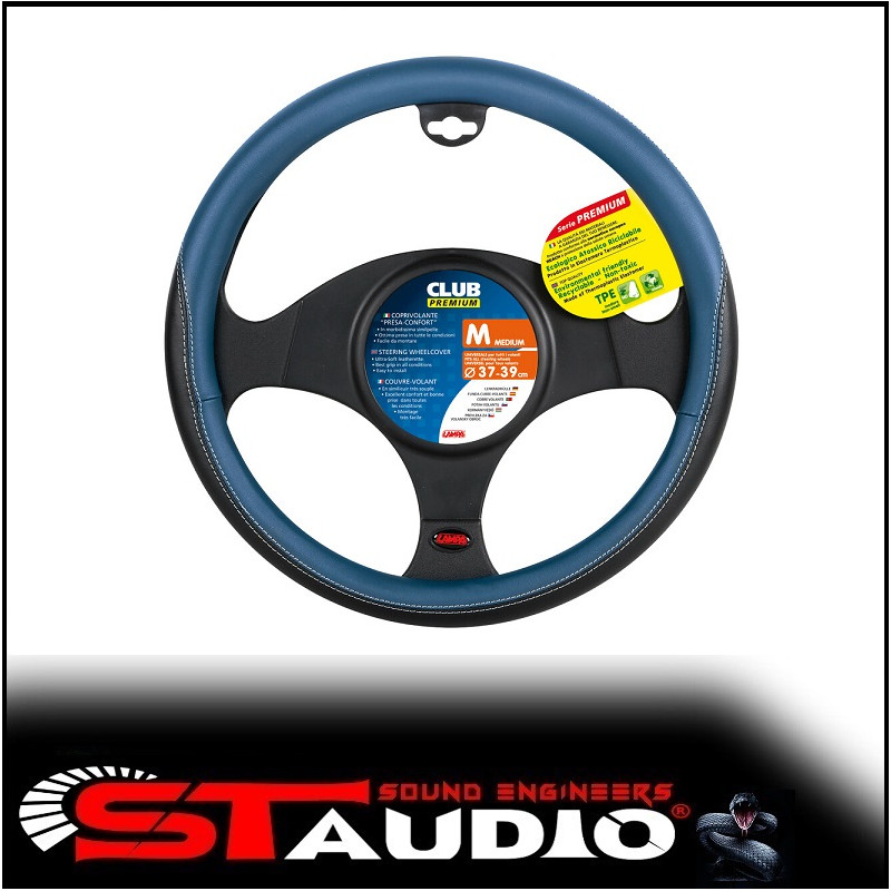 COPRIVOLANTE UNIVERSALE PER AUTO IN SIMIL PELLE BLUE M Ø 37/39 cm MORBIDO LAMPA